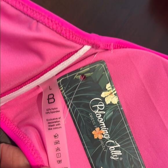 Blooming Jelly High Waisted Bikini Halter Criss Cross Wrap Swim Suit Hot Pink - Picture 2 of 15